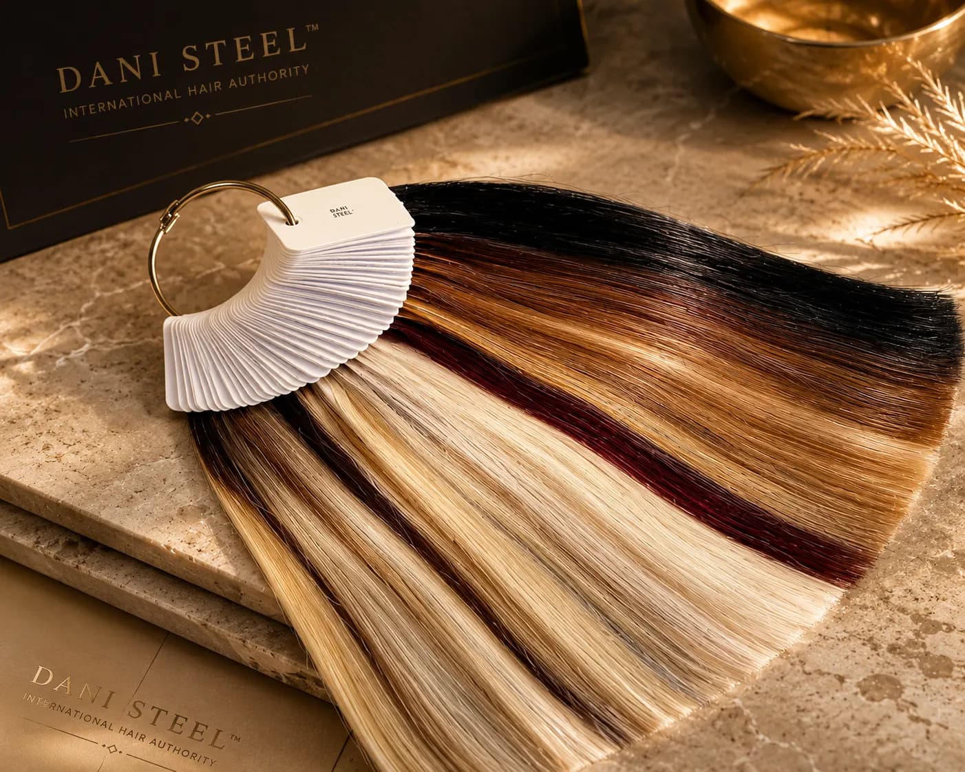 Color ring with Dani Steel™ swatches fanned open for professional shade matching