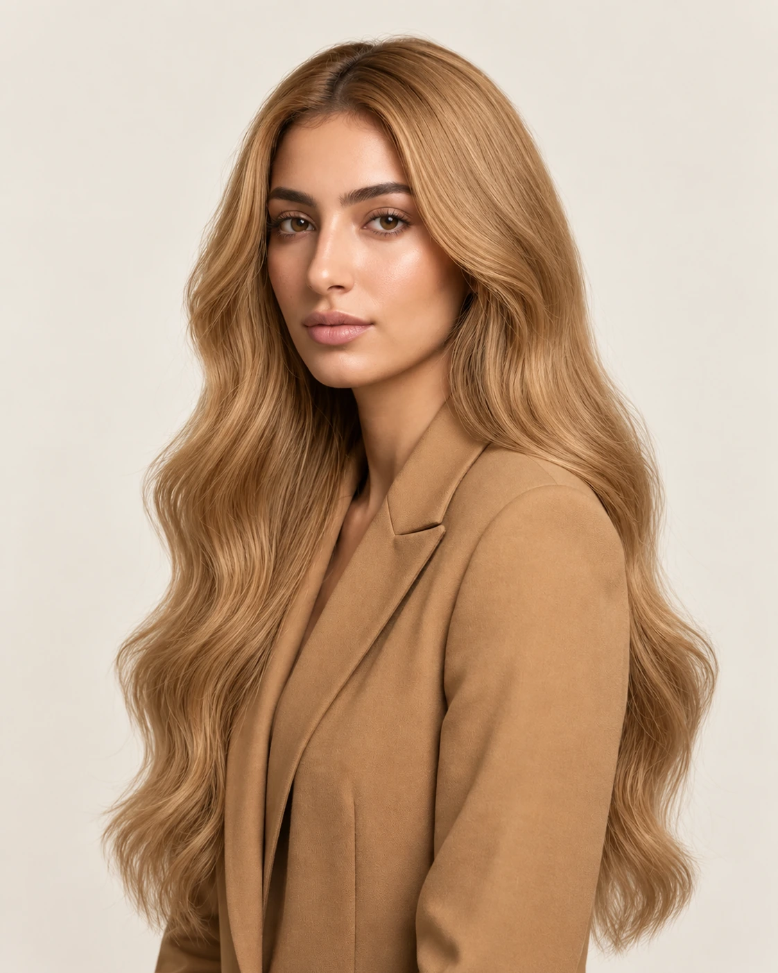 Dani Steel™ shade 14 Summer Sun shown on long hair extensions.