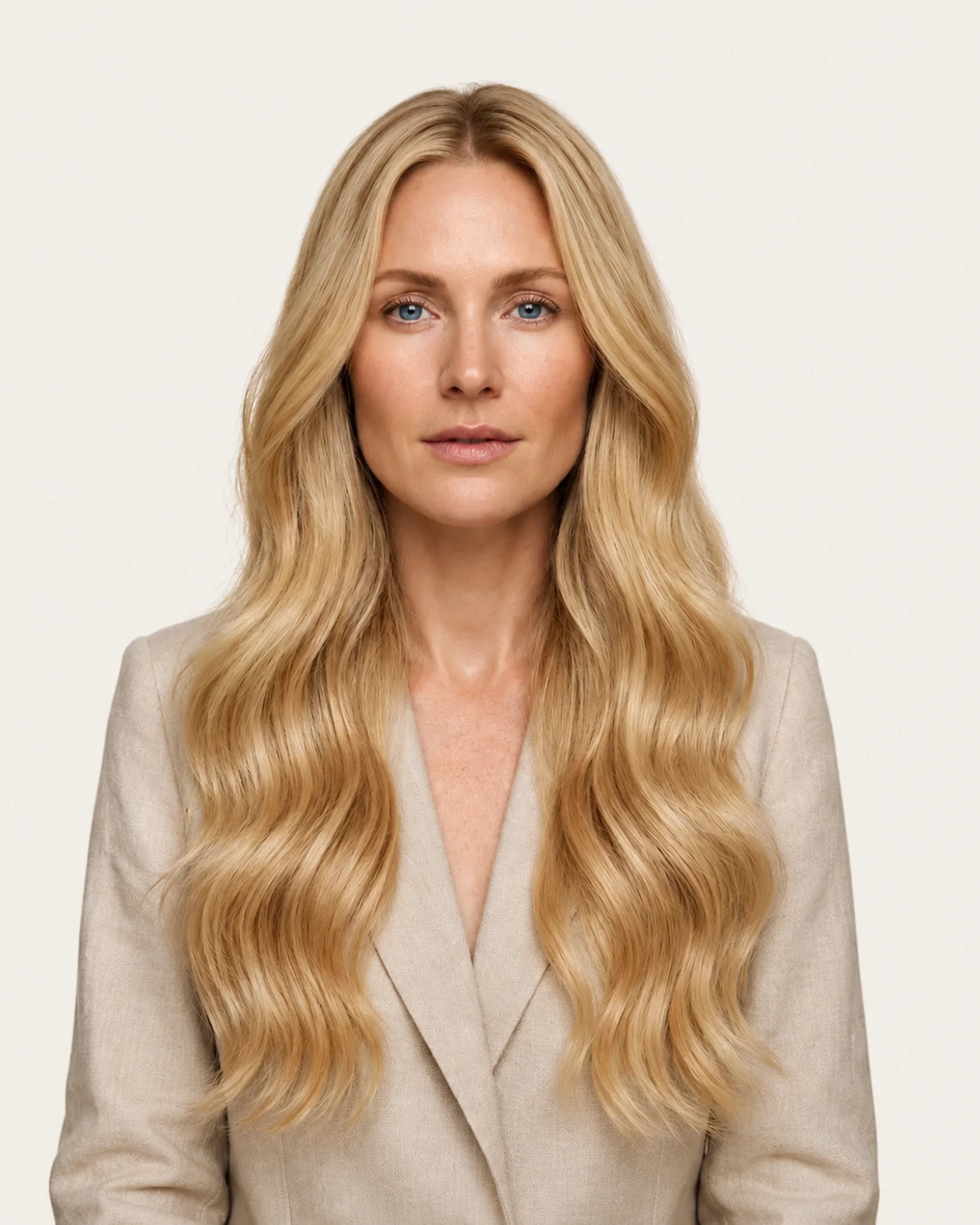 Dani Steel™ shade 18 Ibiza Sand shown on long hair extensions.