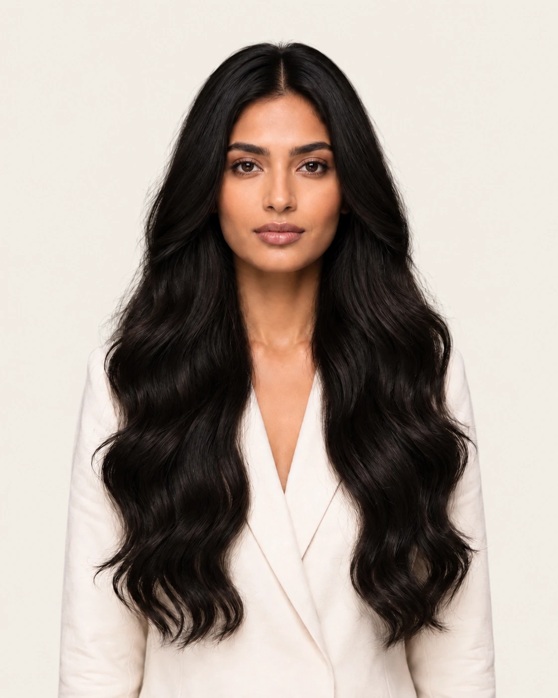 Dani Steel™ shade 1B Midnight shown on long hair extensions.