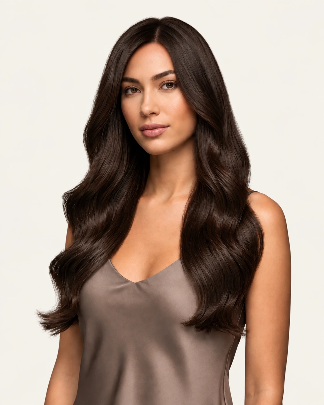 Dani Steel™ shade 2 Dark Espresso shown on long hair extensions.
