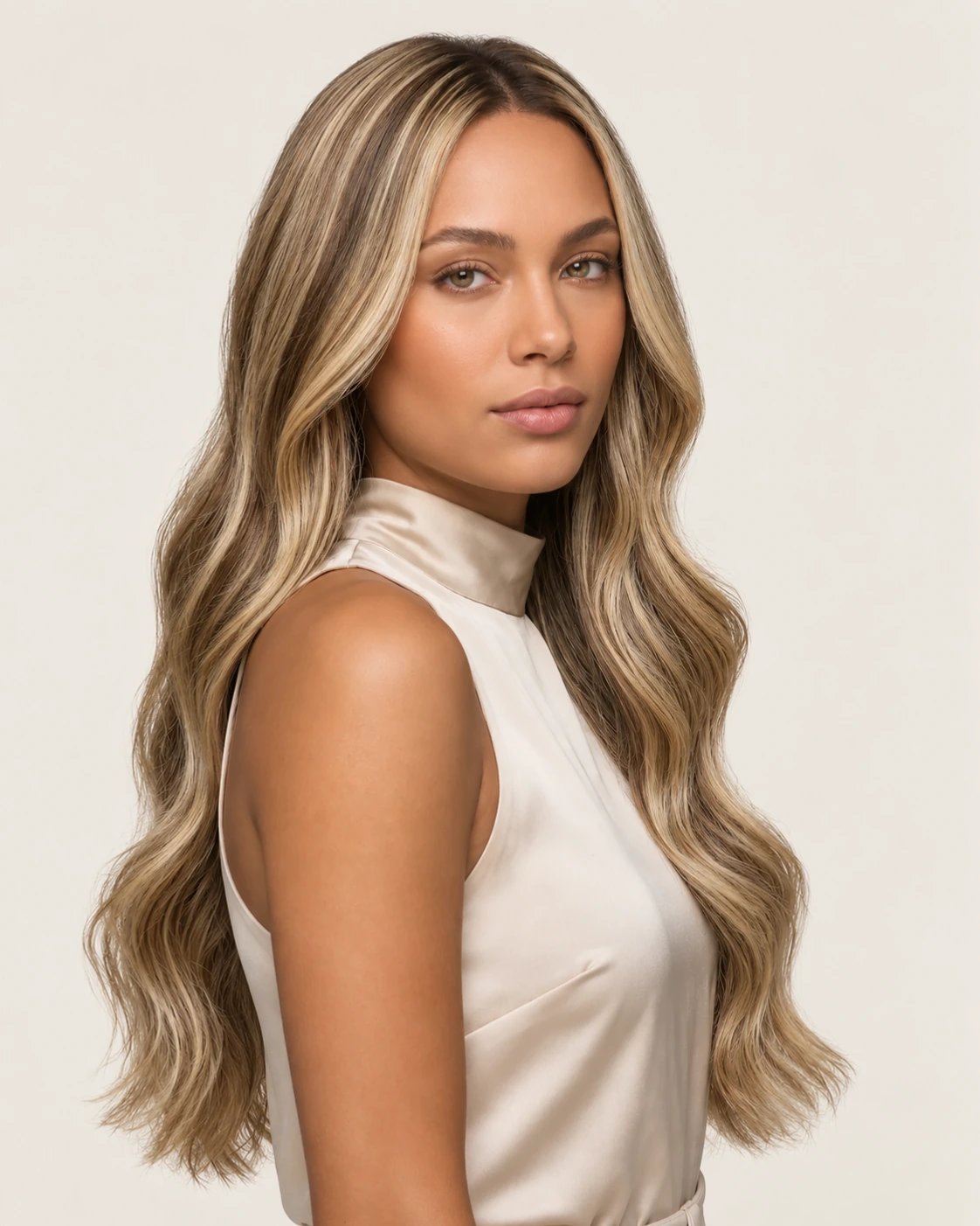 Dani Steel™ shade 4/613 Iconic Balayage shown on long hair extensions.
