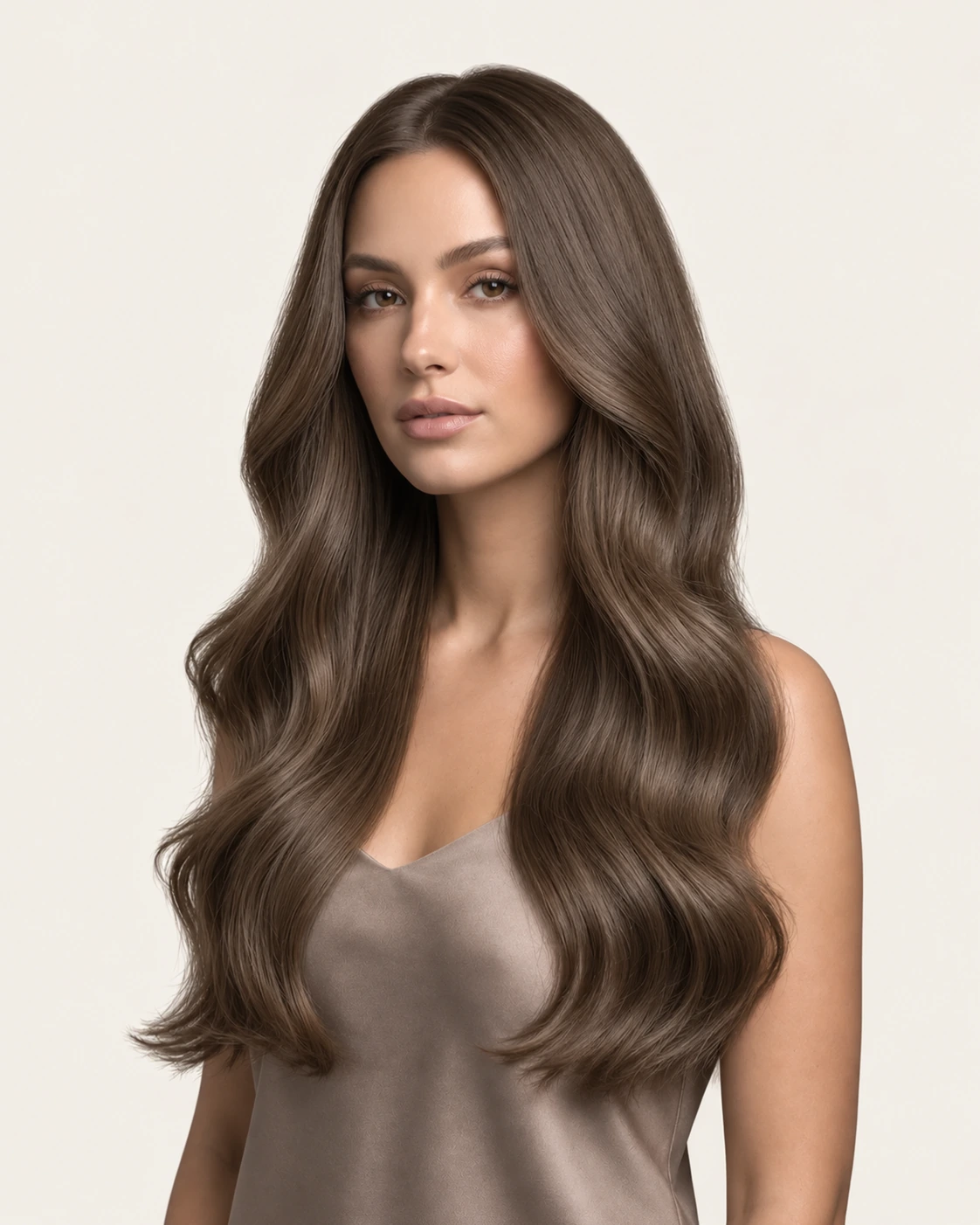 Dani Steel™ shade 40 Premium Tobacco shown on long hair extensions.