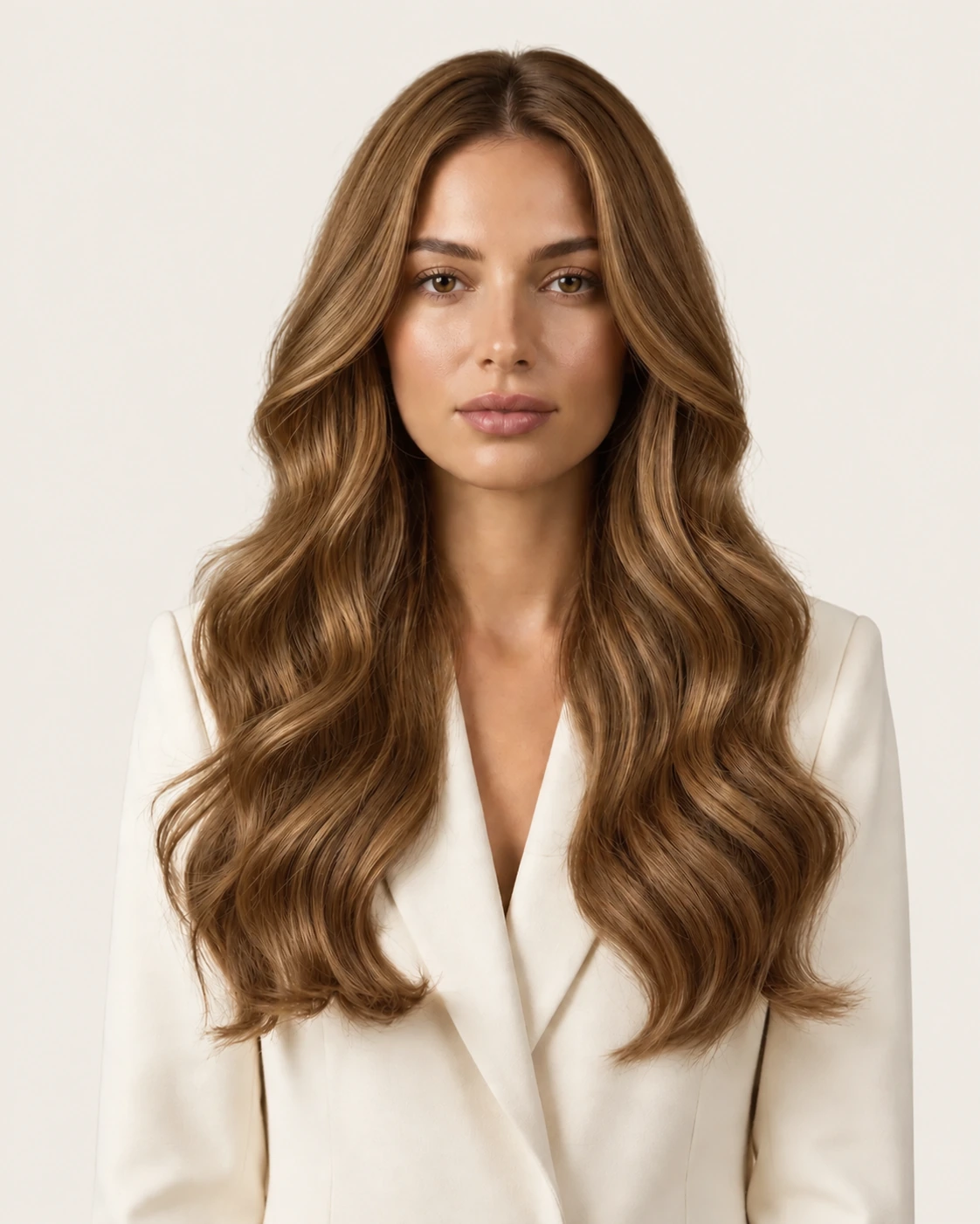 Dani Steel™ shade 6 Honey Toffee shown on long hair extensions.