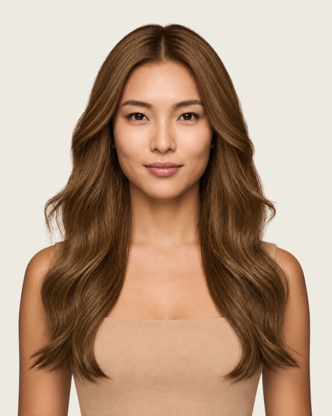 Dani Steel™ shade 6A Toasted Almond shown on long hair extensions.