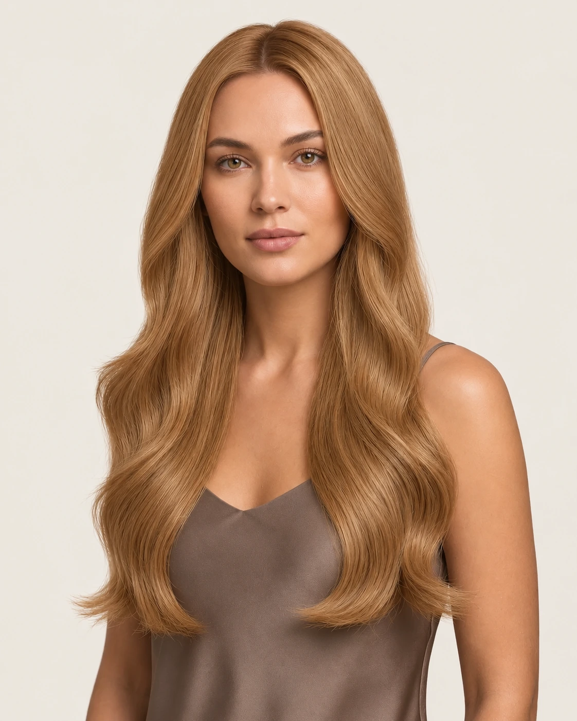 Dani Steel™ shade 8C Golden Copper shown on long hair extensions.