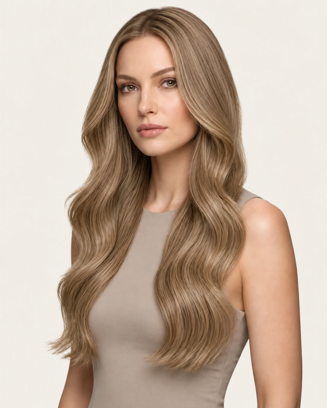 Dani Steel™ shade 9A Champagne Beige shown on long hair extensions.