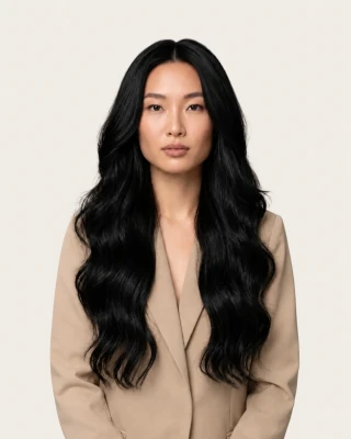 Dani Steel™ shade 1 Obsidian shown on long hair extensions.