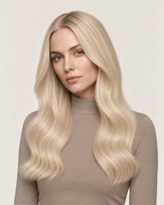 Dani Steel™ shade 1001 White Pearl shown on long hair extensions.