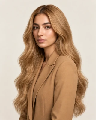 Dani Steel™ shade 14 Summer Sun shown on long hair extensions.