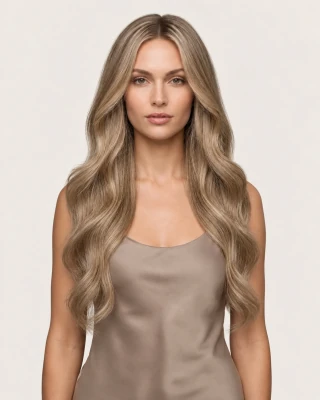 Dani Steel™ shade 18/18A Sandy Balayage shown on long hair extensions.