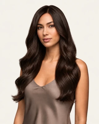 Dani Steel™ shade 2 Dark Espresso shown on long hair extensions.