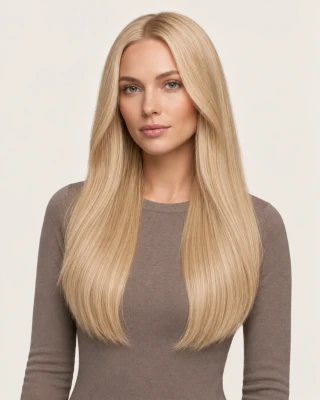 Dani Steel™ shade 20 Vanilla Cream shown on long hair extensions.