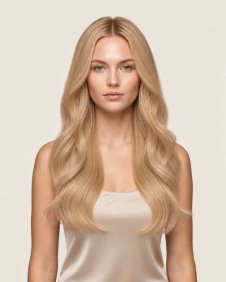 Dani Steel™ shade 24 Natural Pearl shown on long hair extensions.