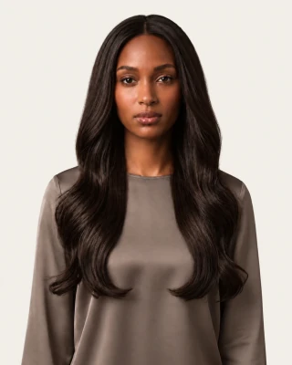 Dani Steel™ shade 2A Soft Espresso shown on long hair extensions.