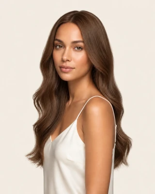 Dani Steel™ shade 4 Mocha shown on long hair extensions.