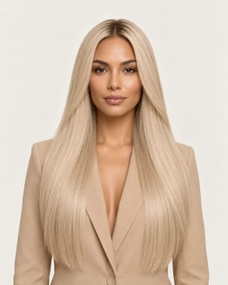 Dani Steel™ shade 70 Nordic Blonde shown on long hair extensions.