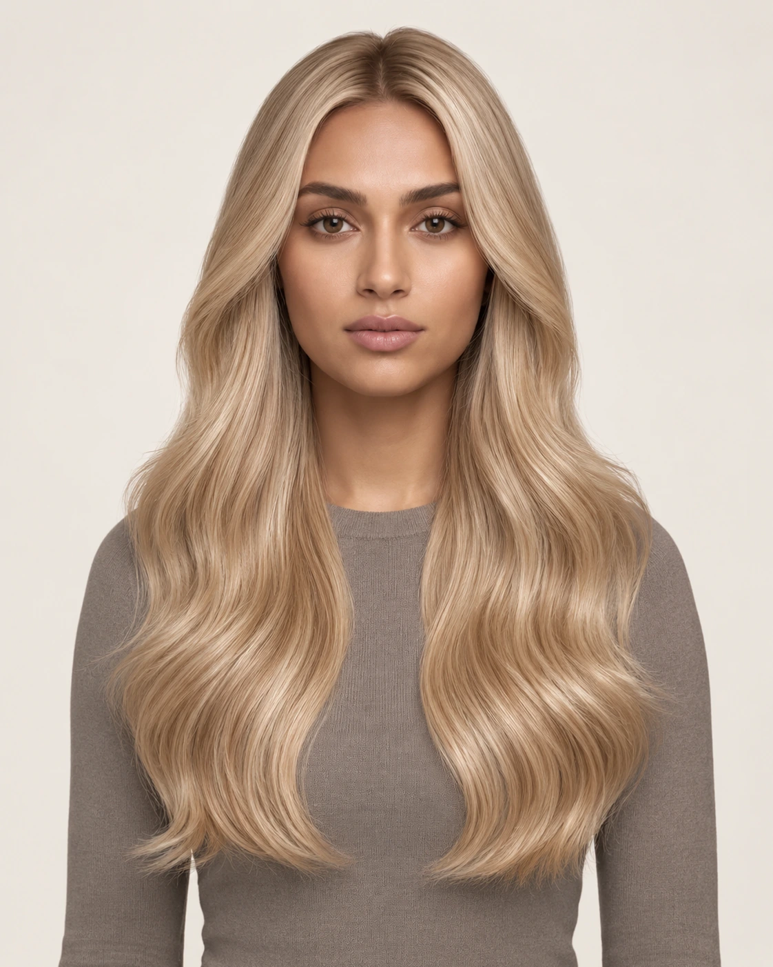 Dani Steel™ shade M6/613 Golden Fusion shown on long hair extensions.