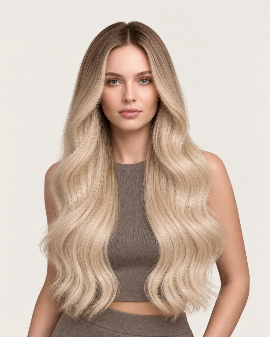 Dani Steel™ shade R4/1001 Scandinavian Shadow shown on long hair extensions.