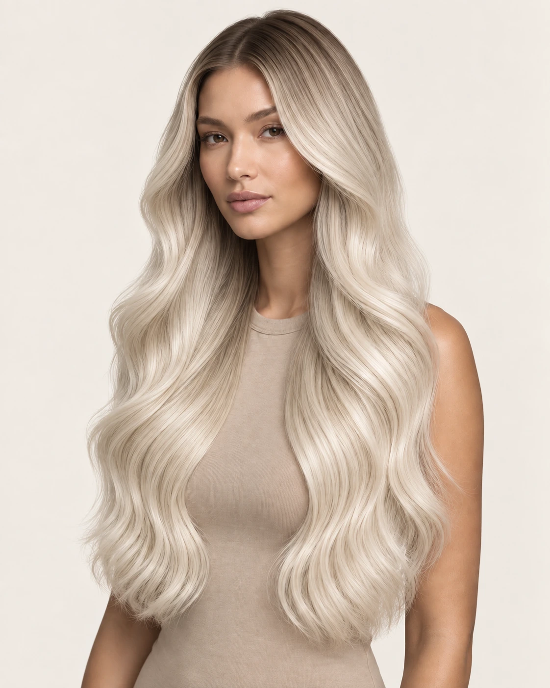 Dani Steel™ shade R6A/60A Cool Cotton Candy Shadow shown on long hair extensions.